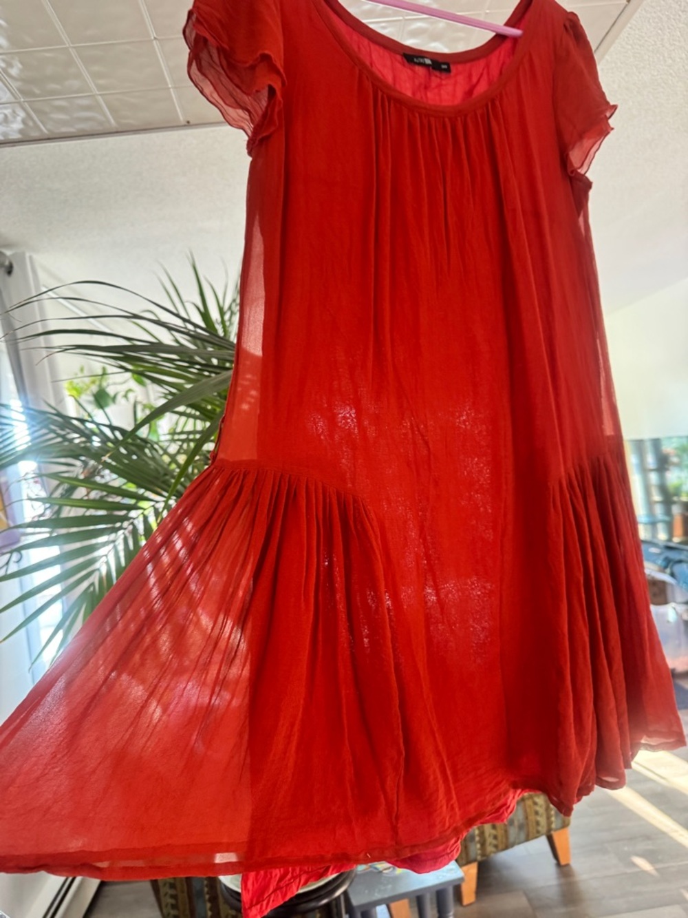 Dress from France Autre Ton Paris 100% Silk Burnt Orange Tiered Hem - sz 6 RARE